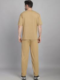 Mack Jonney Printed  Beige Round Neck Cotton Oversize Half sleeves Co-ord set Tracksuit For Men