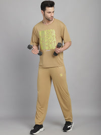 Mack Jonney Printed  Beige Round Neck Cotton Oversize Half sleeves Co-ord set Tracksuit For Men