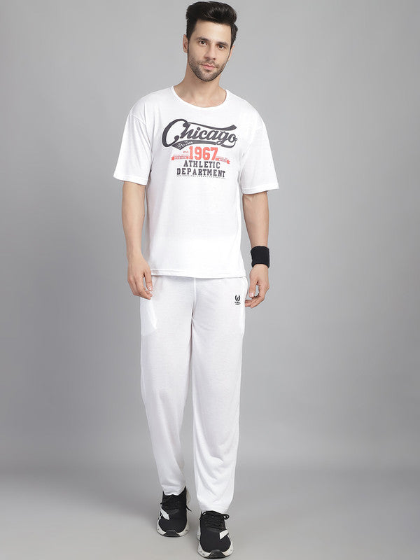 Mack Jonney Printed  White Round Neck Cotton Oversize Half sleeves Co-ord set Tracksuit For Men