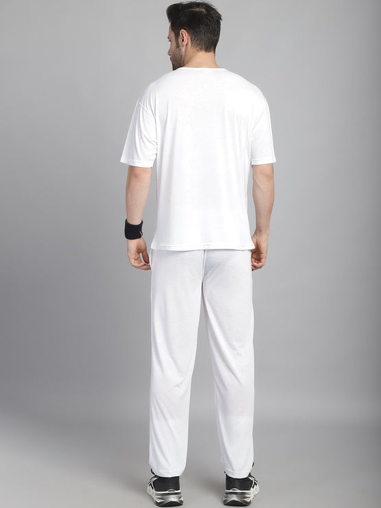 Mack Jonney Printed  White Round Neck Cotton Oversize Half sleeves Co-ord set Tracksuit For Men