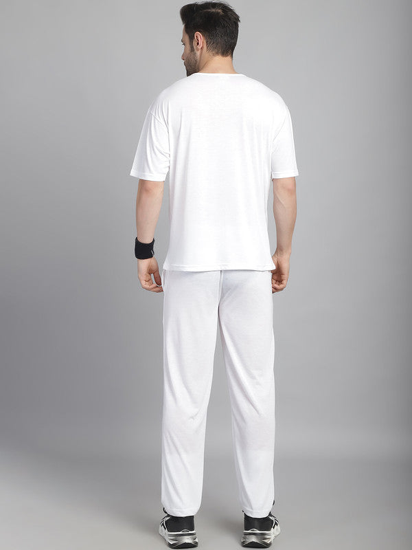 Mack Jonney Printed  White Round Neck Cotton Oversize Half sleeves Co-ord set Tracksuit For Men