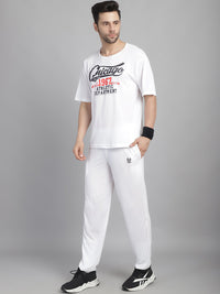 Mack Jonney Printed  White Round Neck Cotton Oversize Half sleeves Co-ord set Tracksuit For Men