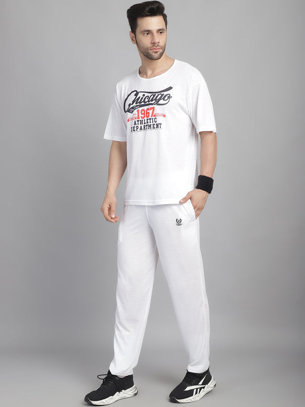 Mack Jonney Printed  White Round Neck Cotton Oversize Half sleeves Co-ord set Tracksuit For Men