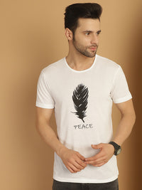 Mack Jonney Round Neck Cotton Printed White T-Shirt for Men