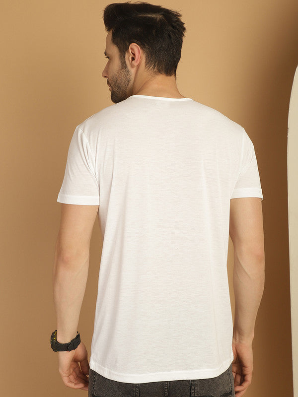 Mack Jonney Round Neck Cotton Printed White T-Shirt for Men