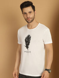 Mack Jonney Round Neck Cotton Printed White T-Shirt for Men