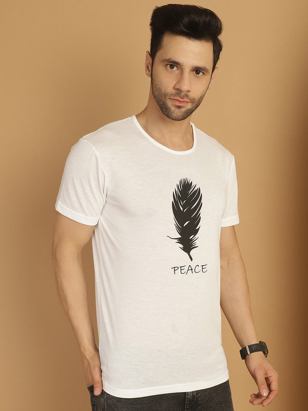 Mack Jonney Round Neck Cotton Printed White T-Shirt for Men