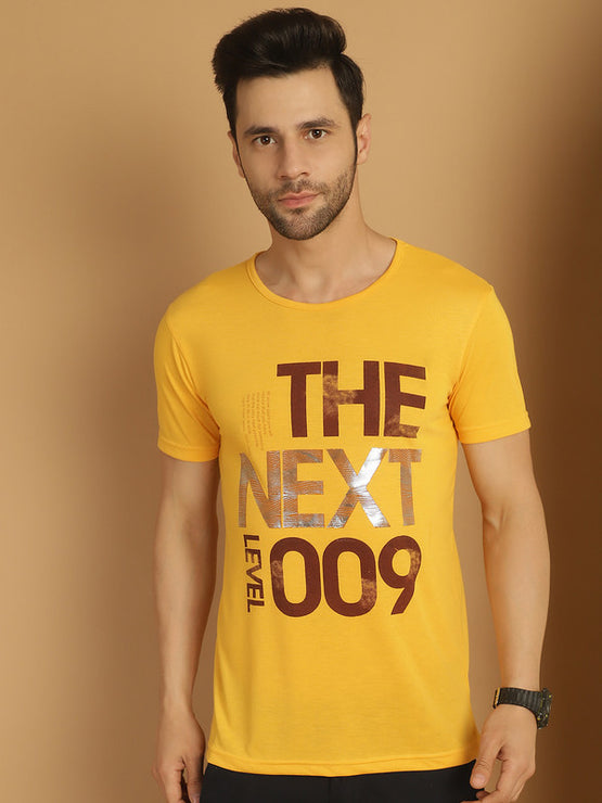 Mack Jonney Round Neck Cotton Printed Yellow T-Shirt for Men