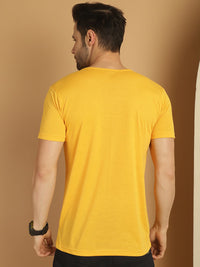 Mack Jonney Round Neck Cotton Printed Yellow T-Shirt for Men