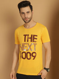 Mack Jonney Round Neck Cotton Printed Yellow T-Shirt for Men