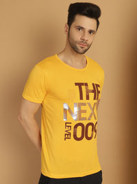 Mack Jonney Round Neck Cotton Printed Yellow T-Shirt for Men