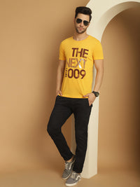 Mack Jonney Round Neck Cotton Printed Yellow T-Shirt for Men