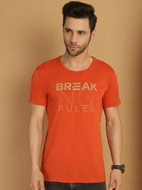 Mack Jonney Round Neck Cotton Printed Rust T-Shirt for Men