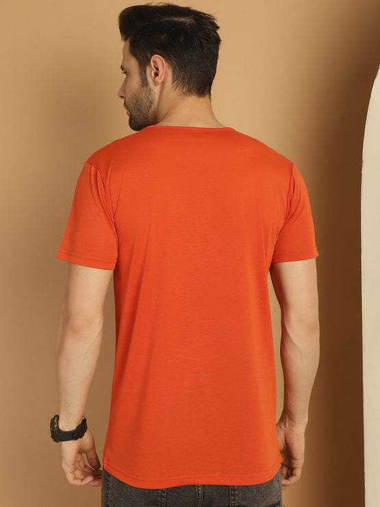 Mack Jonney Round Neck Cotton Printed Rust T-Shirt for Men