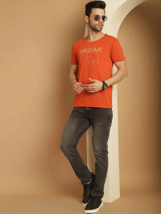 Mack Jonney Round Neck Cotton Printed Rust T-Shirt for Men