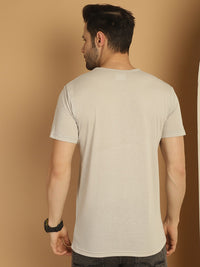 Mack Jonney Round Neck Cotton Printed Light Grey T-Shirt for Men