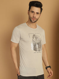 Mack Jonney Round Neck Cotton Printed Light Grey T-Shirt for Men