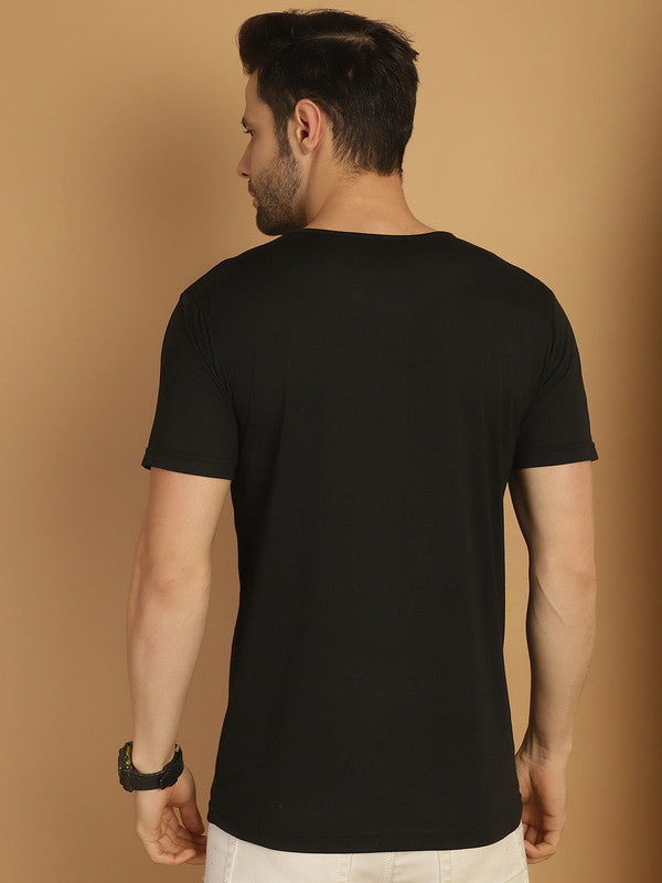 Mack Jonney Round Neck Cotton Printed Black T-Shirt for Men