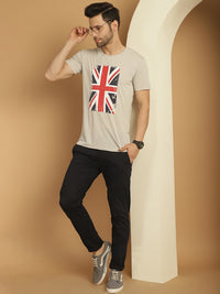 Mack Jonney Round Neck Cotton Printed Grey Melange T-Shirt for Men