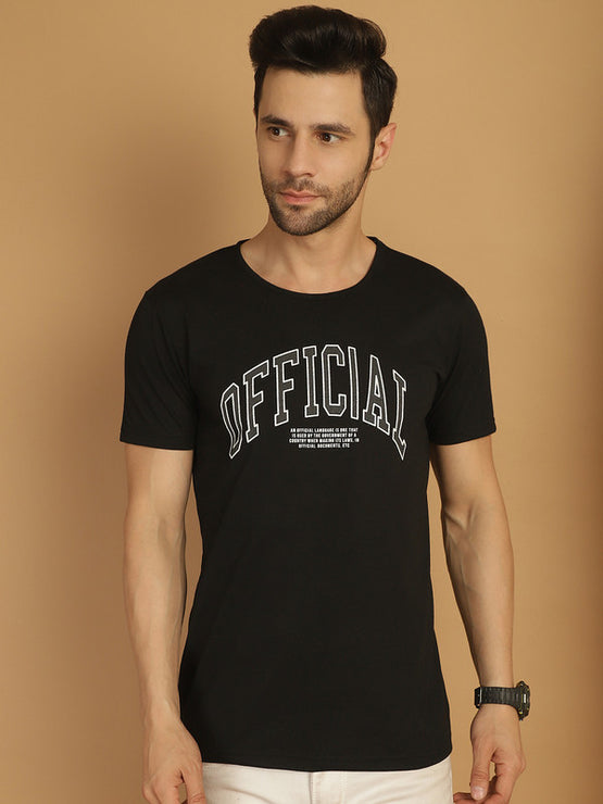 Mack Jonney Round Neck Cotton Printed Black T-Shirt for Men