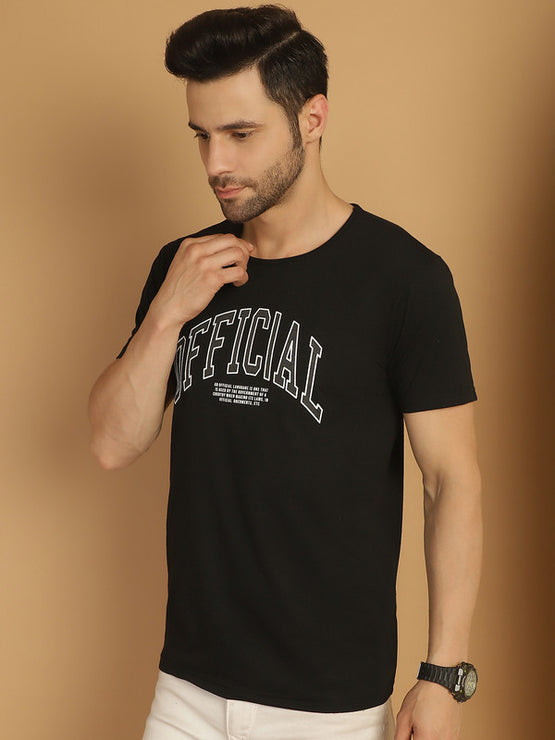 Mack Jonney Round Neck Cotton Printed Black T-Shirt for Men