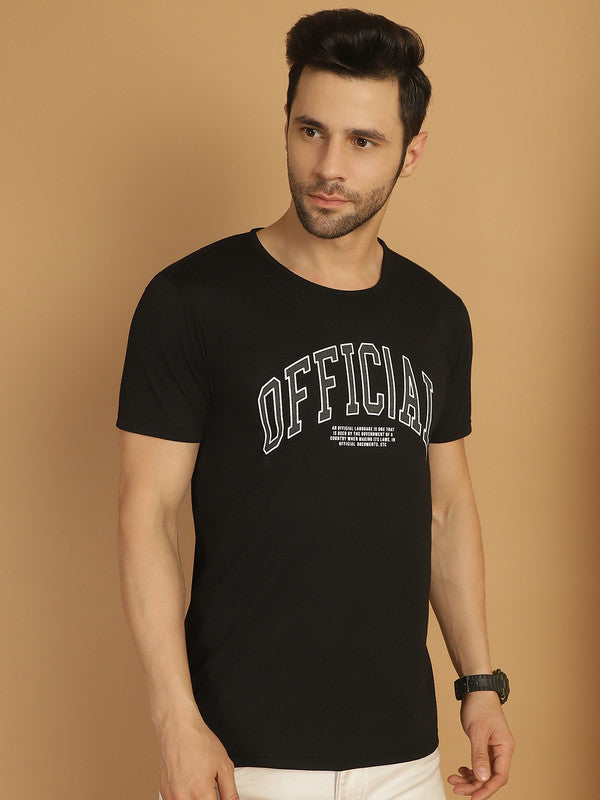 Mack Jonney Round Neck Cotton Printed Black T-Shirt for Men