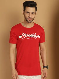 Mack Jonney Round Neck Cotton Printed Red T-Shirt for Men