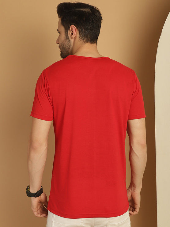 Mack Jonney Round Neck Cotton Printed Red T-Shirt for Men