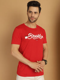 Mack Jonney Round Neck Cotton Printed Red T-Shirt for Men