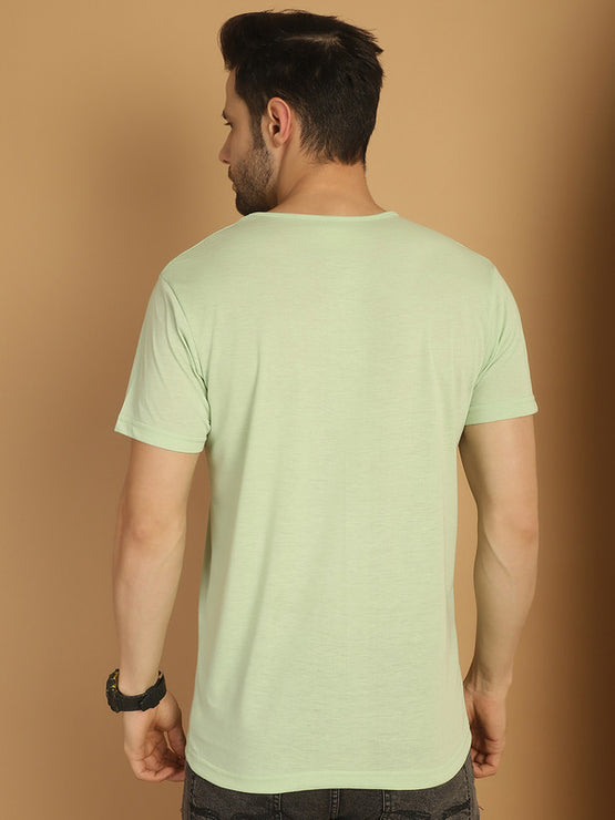 Mack Jonney Round Neck Cotton Printed Light Green T-Shirt for Men