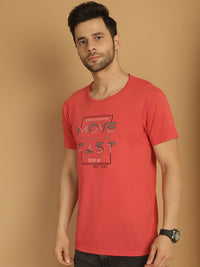 Mack Jonney Round Neck Cotton Printed Pink T-Shirt for Men