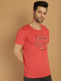 Mack Jonney Round Neck Cotton Printed Pink T-Shirt for Men