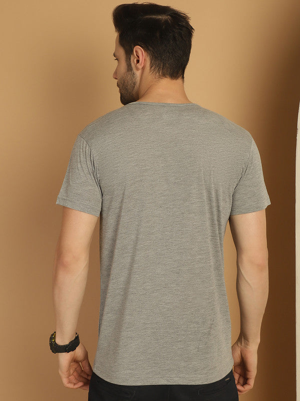 Mack Jonney Round Neck Cotton Printed Grey Melange T-Shirt for Men