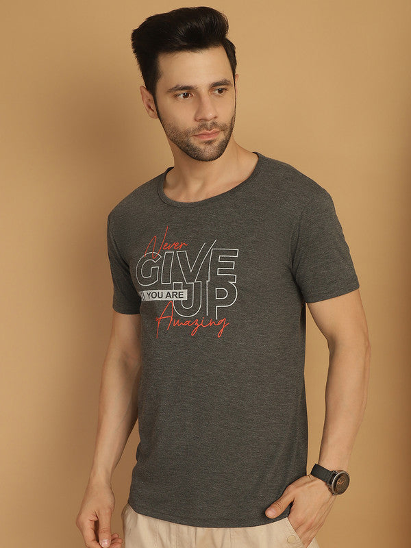 Mack Jonney Round Neck Cotton Printed Anthracite T-Shirt for Men