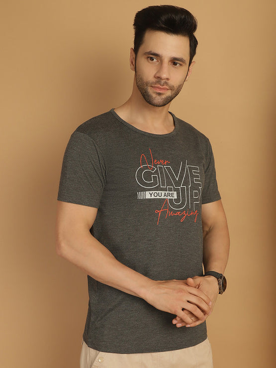 Mack Jonney Round Neck Cotton Printed Anthracite T-Shirt for Men