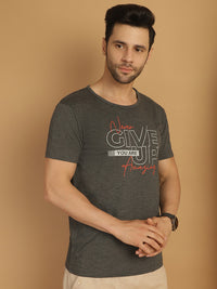 Mack Jonney Round Neck Cotton Printed Anthracite T-Shirt for Men