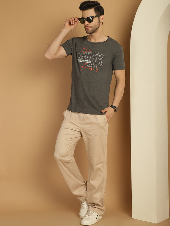 Mack Jonney Round Neck Cotton Printed Anthracite T-Shirt for Men