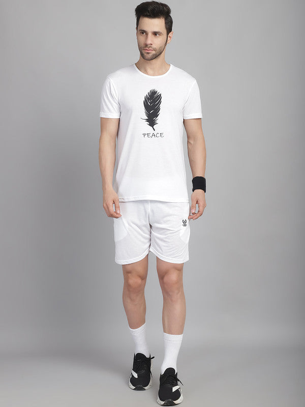 Mack Jonney Printed  White Round Neck Cotton  Half sleeves Co-ord set Tracksuit For Men