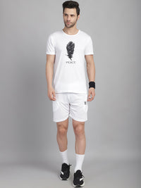Mack Jonney Printed  White Round Neck Cotton  Half sleeves Co-ord set Tracksuit For Men