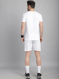 Mack Jonney Printed  White Round Neck Cotton  Half sleeves Co-ord set Tracksuit For Men