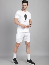 Mack Jonney Printed  White Round Neck Cotton  Half sleeves Co-ord set Tracksuit For Men