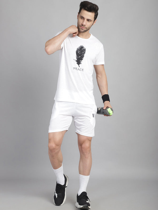 Mack Jonney Printed  White Round Neck Cotton  Half sleeves Co-ord set Tracksuit For Men