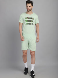 Mack Jonney Printed  Light Green Round Neck Cotton  Half sleeves Co-ord set Tracksuit For Men