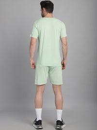 Mack Jonney Printed  Light Green Round Neck Cotton  Half sleeves Co-ord set Tracksuit For Men