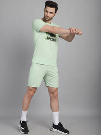 Mack Jonney Printed  Light Green Round Neck Cotton  Half sleeves Co-ord set Tracksuit For Men