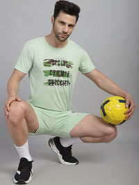 Mack Jonney Printed  Light Green Round Neck Cotton  Half sleeves Co-ord set Tracksuit For Men
