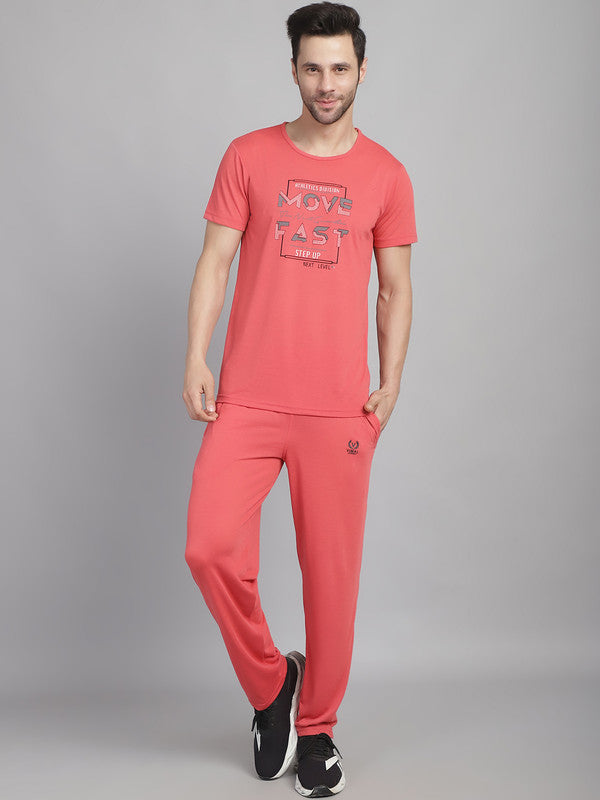 Mack Jonney Pink Cotton Printed Co-ord Set Tracksuit For Men(Zip On 1 Side Pocket)