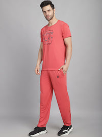 Mack Jonney Pink Cotton Printed Co-ord Set Tracksuit For Men(Zip On 1 Side Pocket)