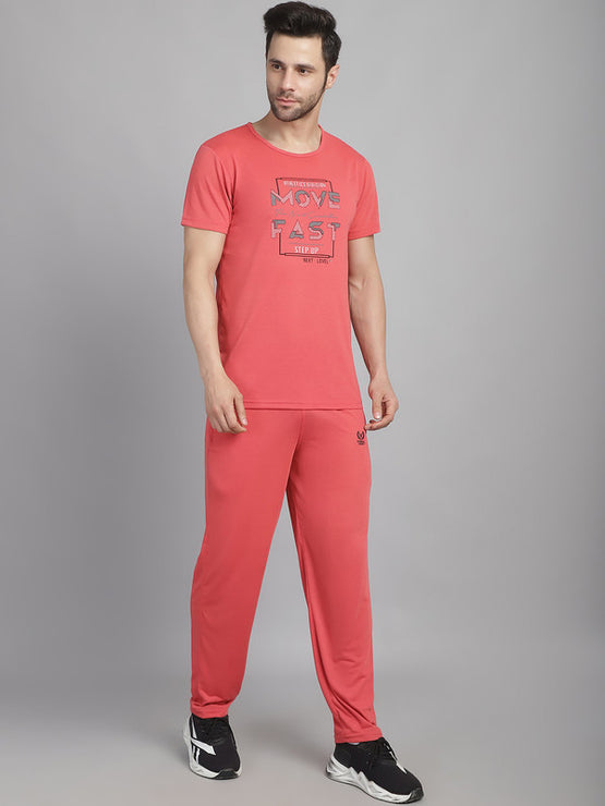 Mack Jonney Pink Cotton Printed Co-ord Set Tracksuit For Men(Zip On 1 Side Pocket)