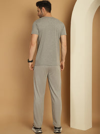 Mack Jonney Grey Melange Cotton Printed Co-ord Set Tracksuit For Men(Zip On 1 Side Pocket)